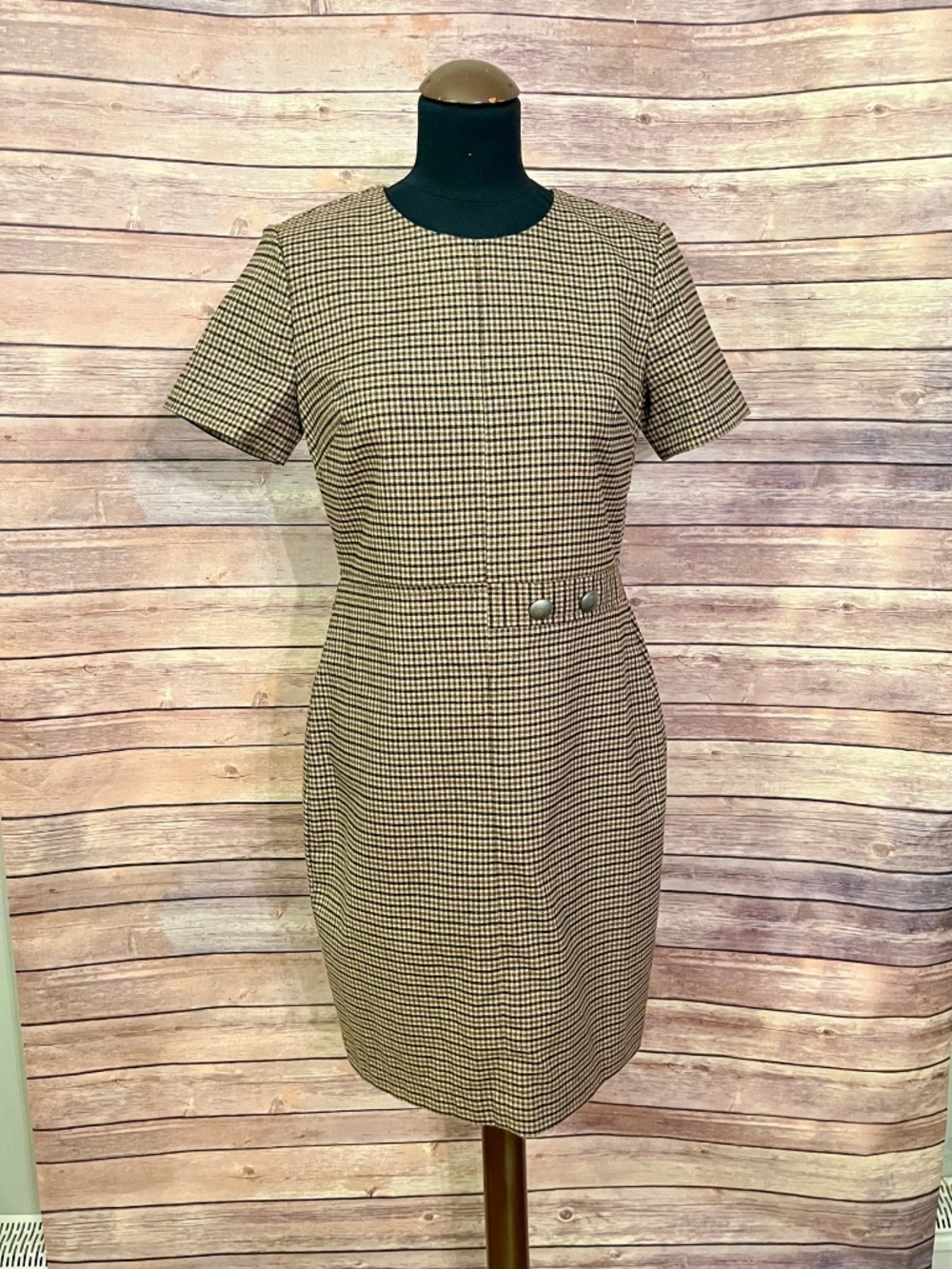 Banana Republic Tattersall Plaid Button Detail Sheath Dress Size 4